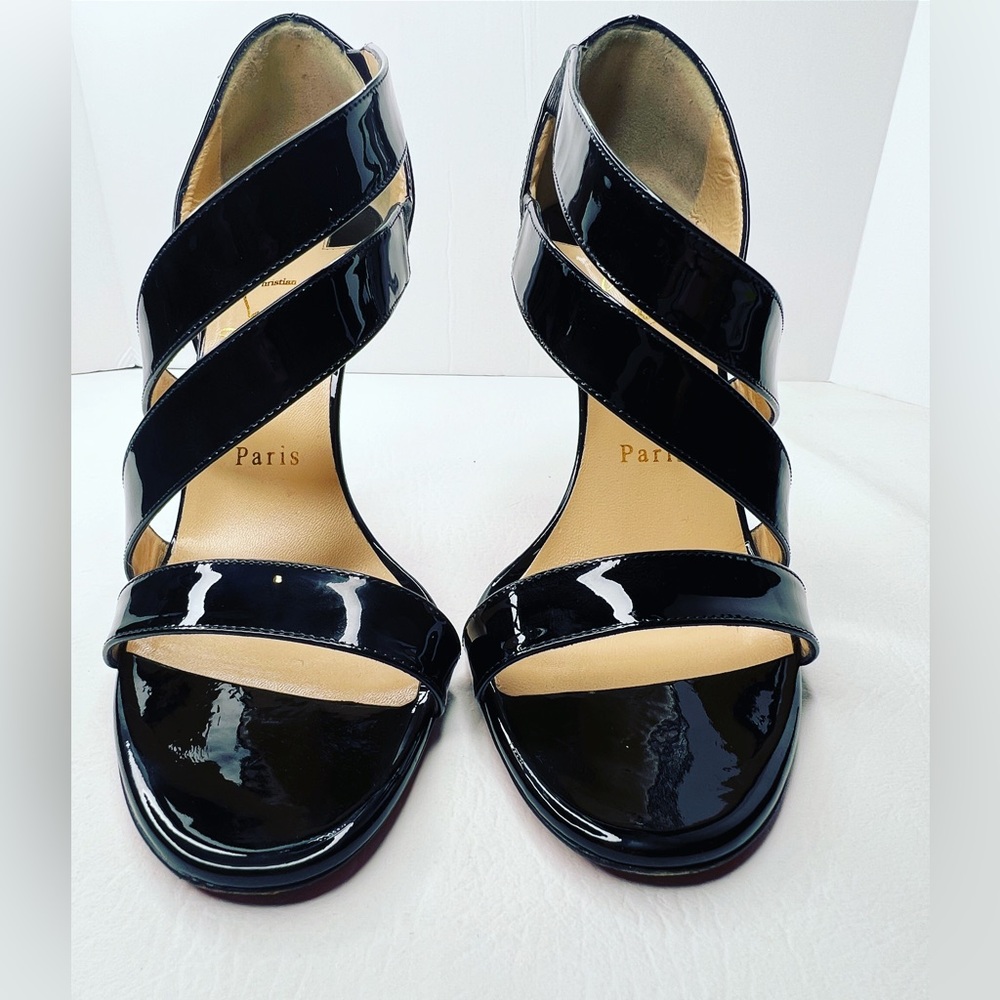 Christian Louboutin Copine 100 black patent leather strappy heels sz 39